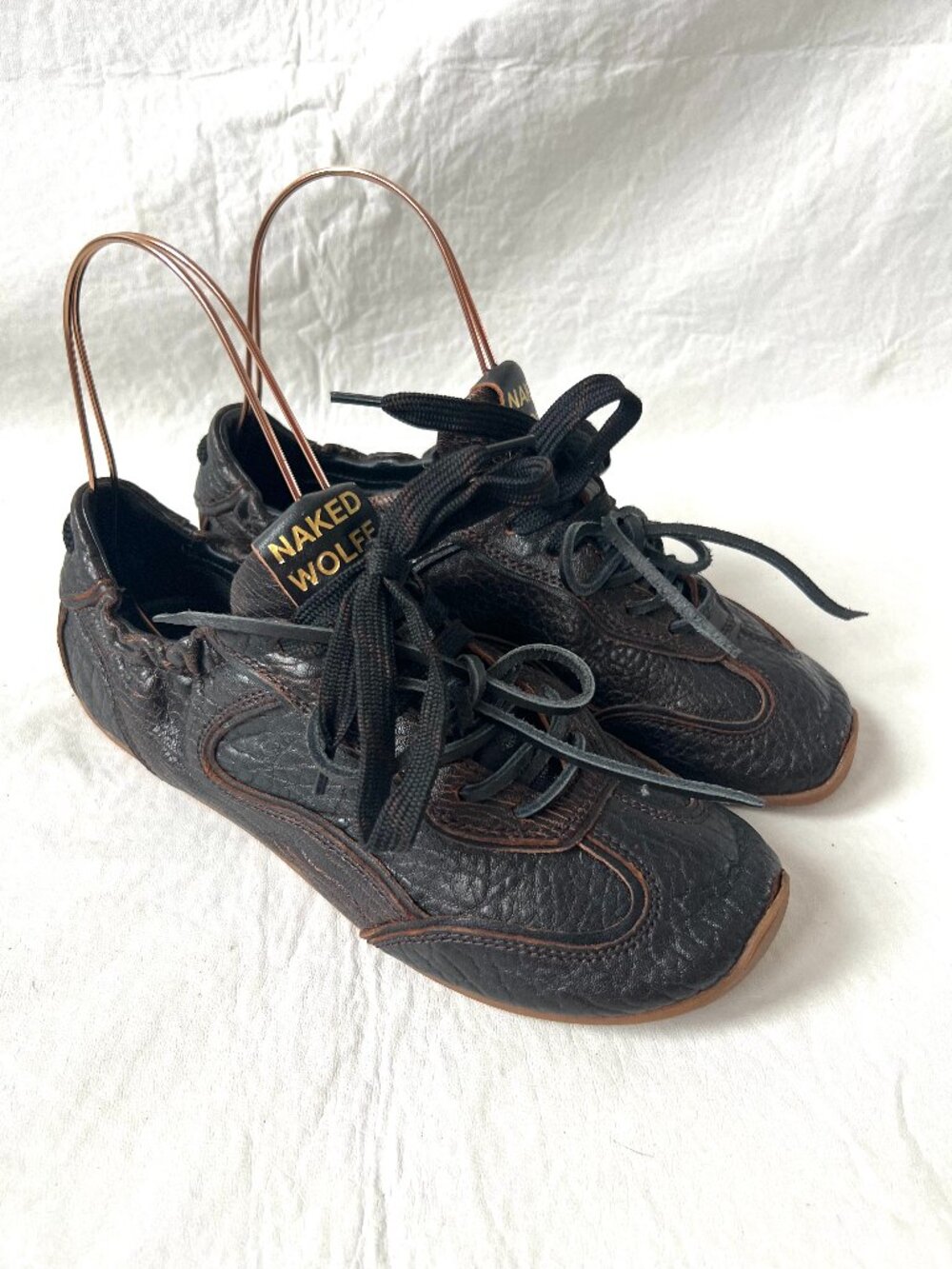 Naked Wolfe shoes Soul sneakers womens 8 black brown leather scrunch lace up